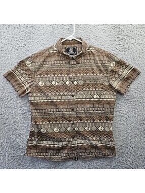 HINANO Tahiti Beer Hawaiian Shirt Men Medium Brown All Over Print Cotton